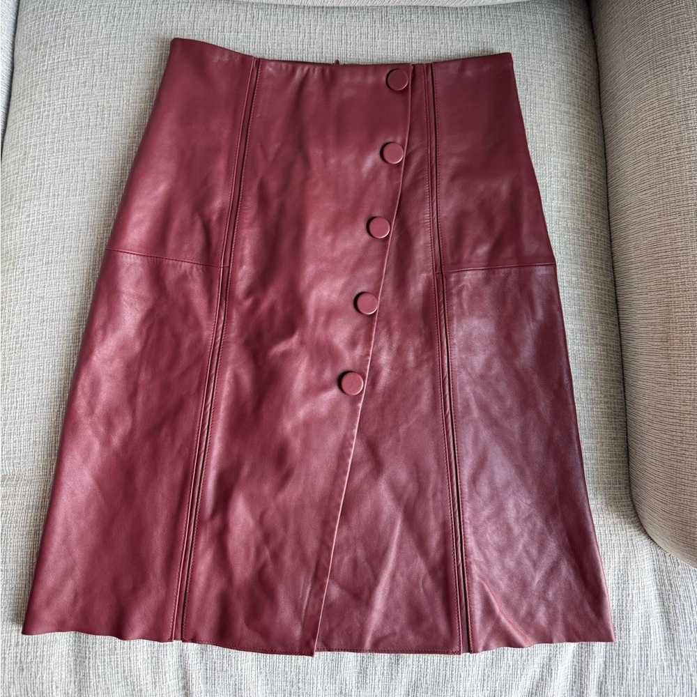 ANTONIO MELANI Wine Leather Midi Skirt